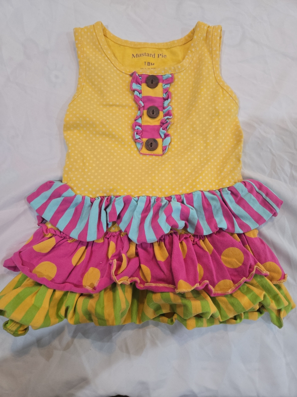 Mustard Pie Yellow Polka Dot Ruffle Dress (18M)